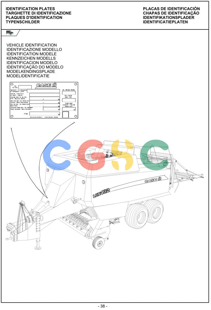 凯斯零件查询(LBX332S) - BIG RECTANGULAR BALER (3/03-12/08) (00.038[01]) - IDENTIFICATION PLATE Case Agriculture