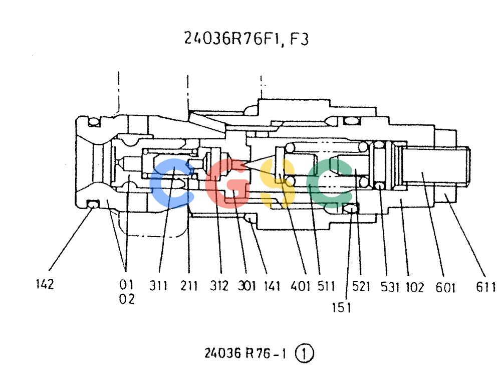 神钢零件查询(K909A) - EXCAVATOR ASN LQ0795 (1/83-12/03) (01-032) - PORT RELIEF VALVE, P/N 24036R76F1, F3 Kobelco