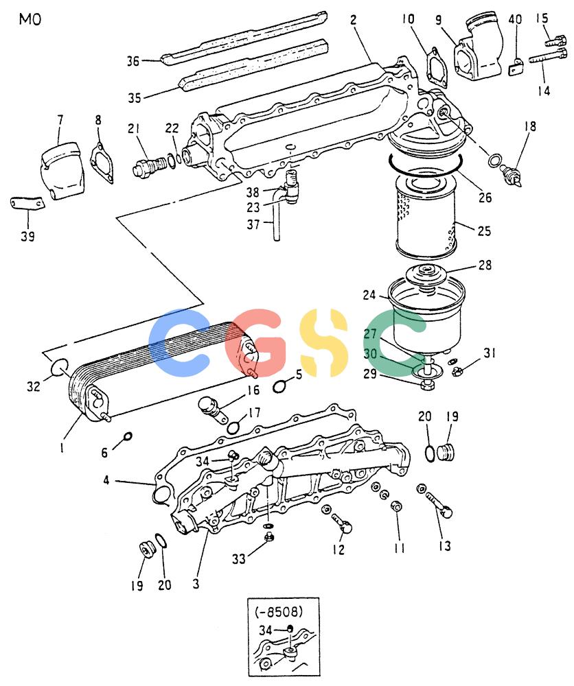 神钢零件查询(8DC9-T) - MITSUBISHI DIESEL ENGINE - K914 & K975 (1/79-12/06) (02-015[01]) - OIL COOLER (INNER PARTS) Kobelco