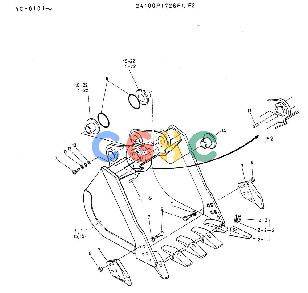 神钢零件查询(MD300LC) - EXCAVATOR BTW YC0101 - YC0300 (1/80-12/06) (08-039) - BUCKET ASSY, 1.4M Kobelco