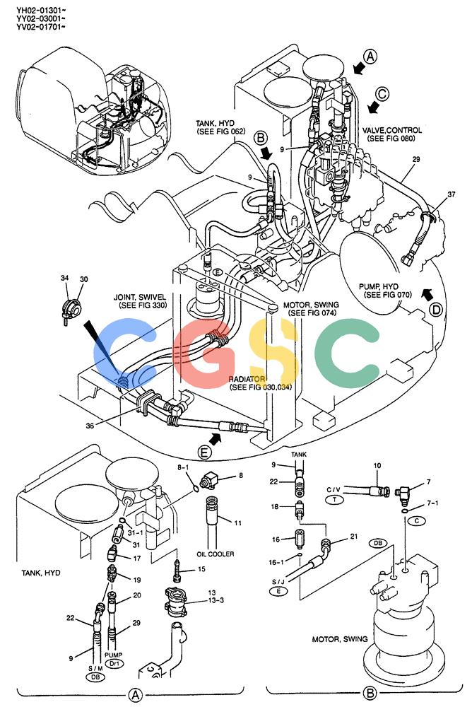 神钢零件查询(ED150) - BLADE RUNNER EXCAVATOR/DOZER BTW YL04-00501 - YL04-00554 (4/03-10/03) (01-019[01]) - HYD LINES, UPPER (RETURN) P/N YY32H00003F1 Kobelco