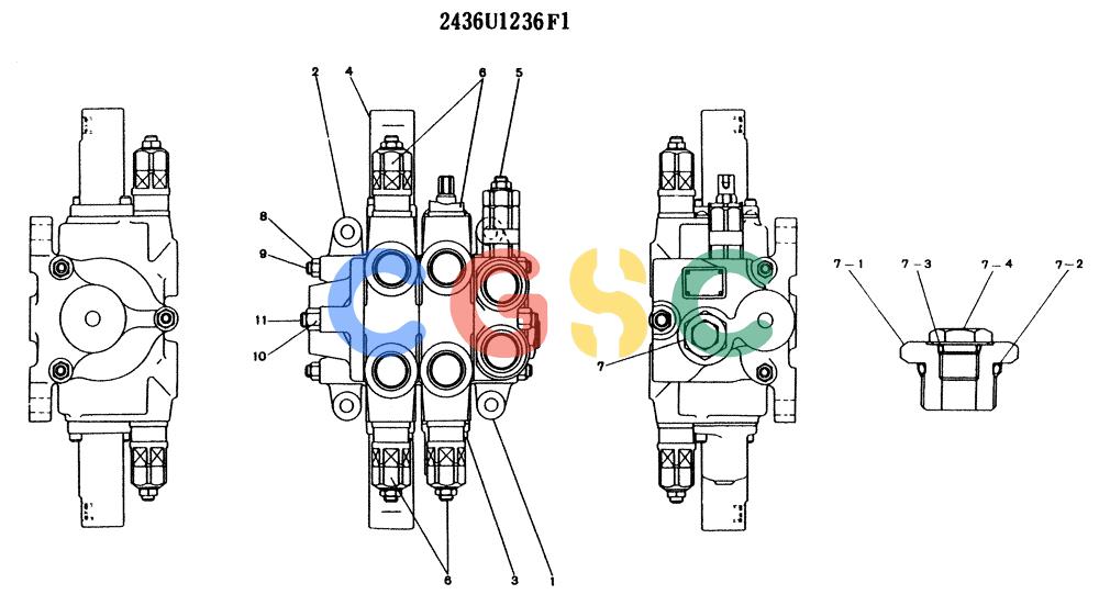 神钢零件查询(K904) - MARK II EXCAVATOR ASN YW1119 (1/88-12/03) (11-025) - VALVE ASSY, CONTROL, P/N 2436U1236F1 Kobelco