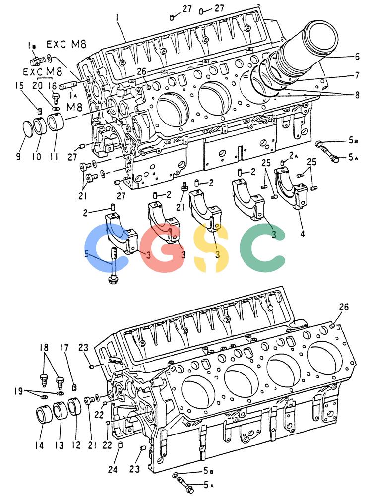 神钢零件查询(8DC9-T) - MITSUBISHI DIESEL ENGINE - K914 & K975 (1/79-12/06) (01-001) - CYLINDER BLOCK Kobelco