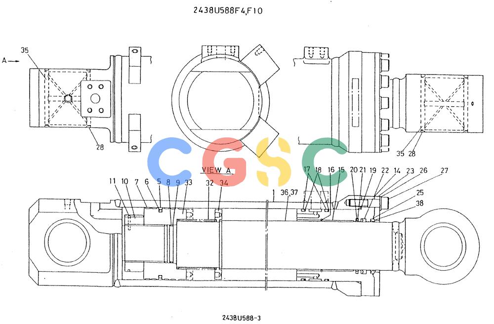 神钢零件查询(K909A) - EXCAVATOR ASN LQ0795 (1/83-12/03) (01-020) - CYLINDER ASSY, ARM, P/N 2438U588 F4, F10 Kobelco