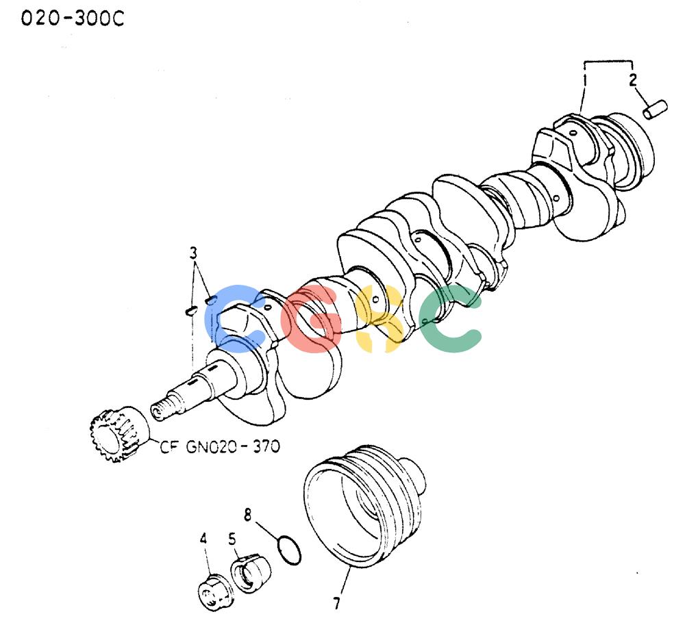 神钢零件查询(MD200C) - EXCAVATOR BTW YQU0701 - YQU2000 (1/80-12/06) (17-015) - CRANKSHAFT & PULLEY 020-300C Kobelco