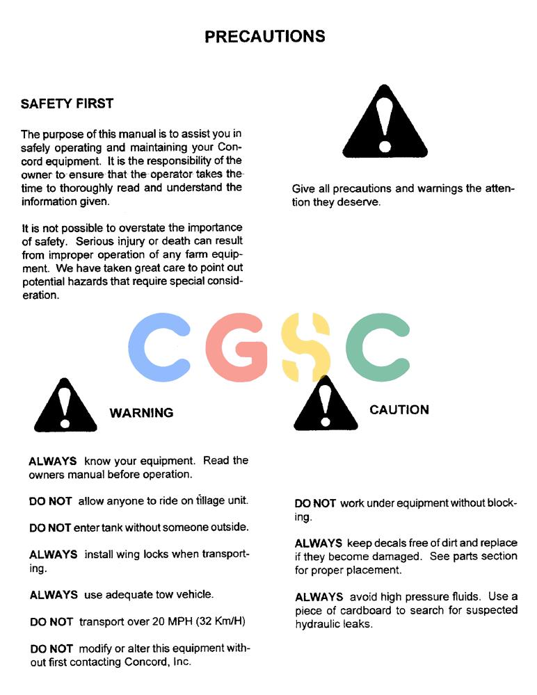 凯斯零件查询(3503) - CONCORD AIR SYSTEM (1/96-12/00) (B02) - PRECAUTIONS Case Agriculture
