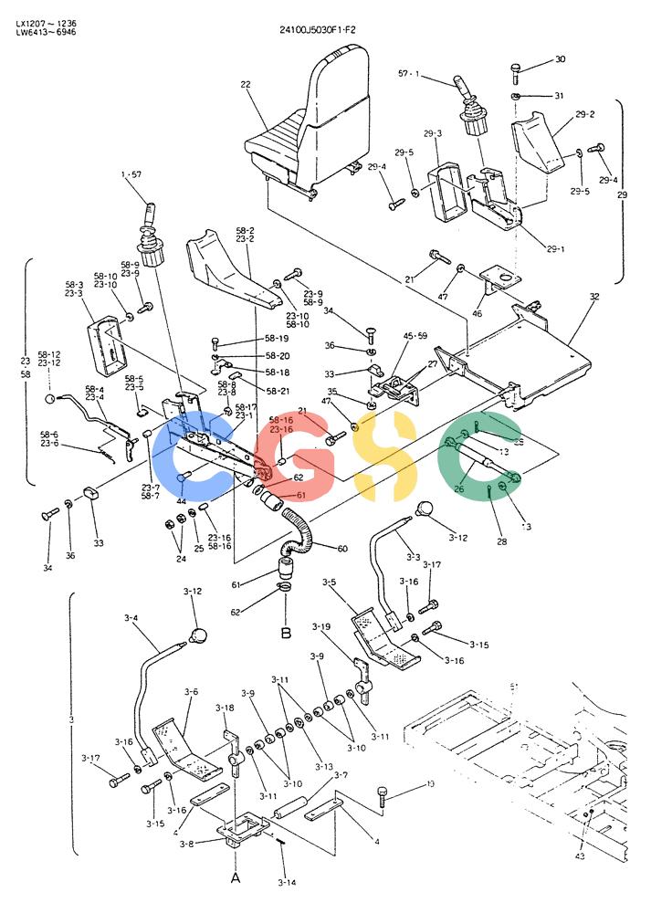 神钢零件查询(K904DL) - EXCAVATOR ASN LX1201 (1/84-12/03) (03-014[01]) - CONTROL ASSY (FOR EXPORT) P/N 24100J5030F1,F2 Kobelco