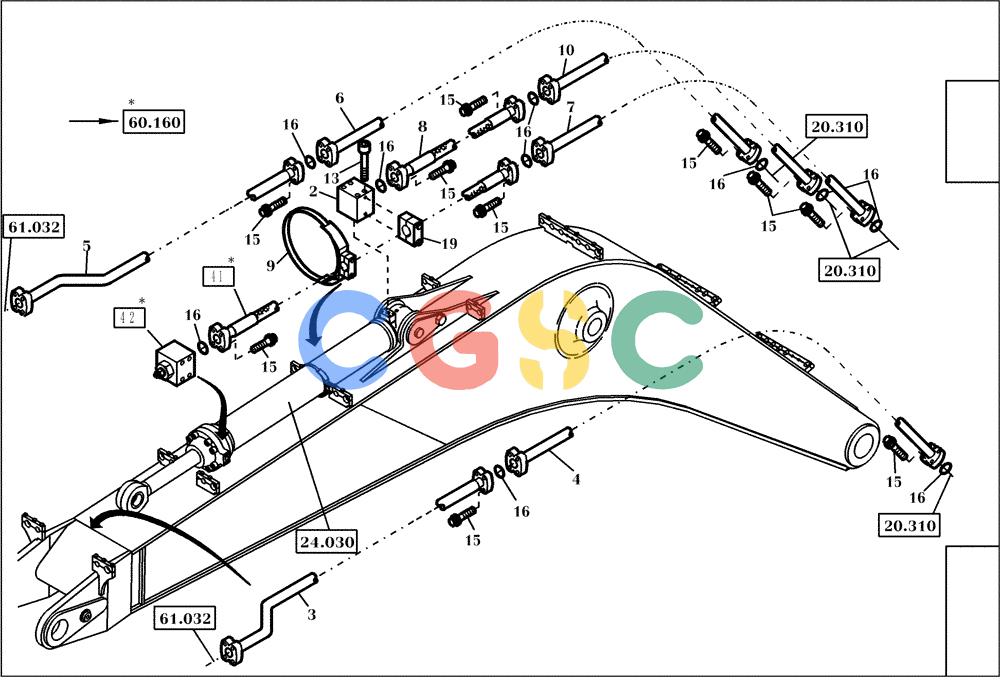 纽荷兰零件查询(EC270) - CRAWLER EXCAVATOR (7/00-) (60.160[002]) - HYDRAULIC SYSTEM MONOBLOC BOOM 6,3M (S/N 727002-UP) New Holland Constructuion