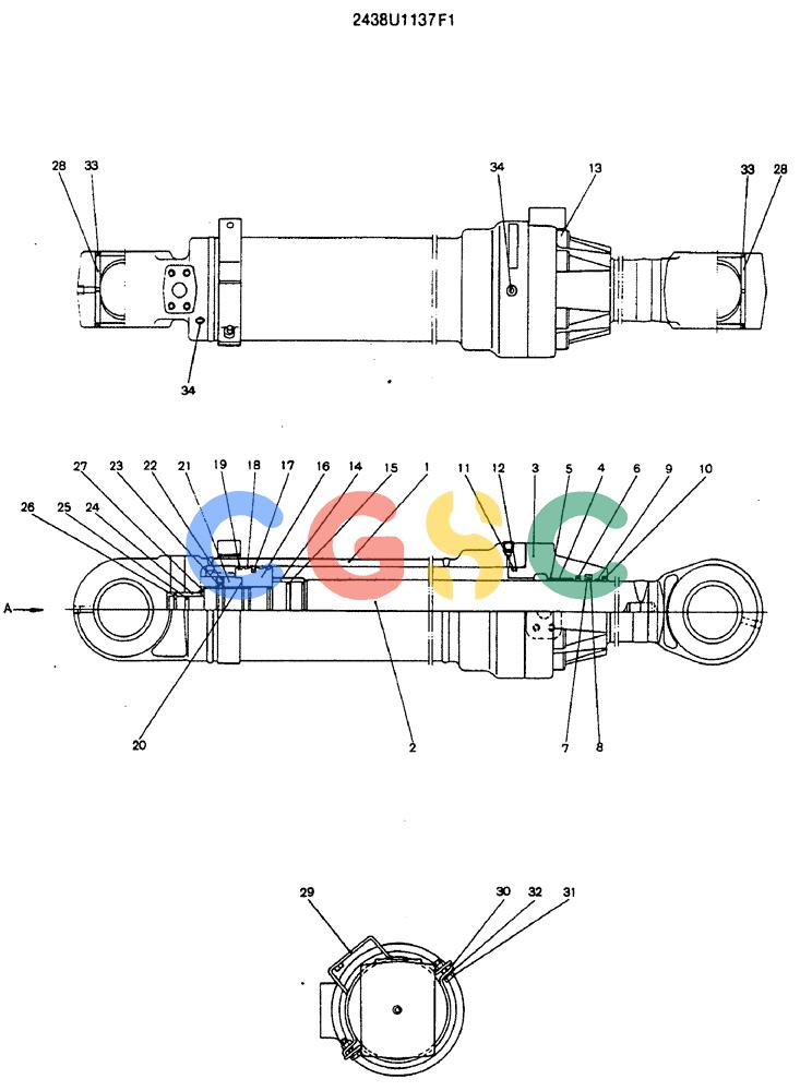 神钢零件查询(MD240C) - EXCAVATOR BTW LLU0301 - LLU0600 (1/80-12/06) (15-003) - CYLINDER ASSY (ARM) - 2438U1137F1 Kobelco