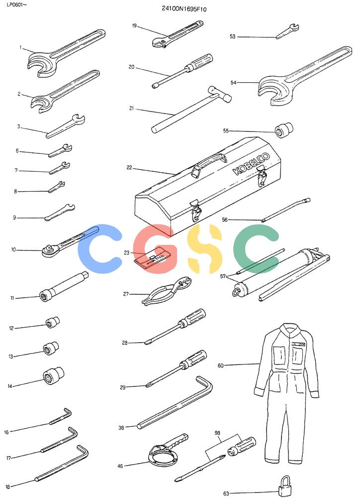 神钢零件查询(K905LC) - EXCAVATOR BTW YP0115 - YP0301 (1/85-12/03) (10-019) - TOOL ASSY P/N 24100N1695F10 Kobelco