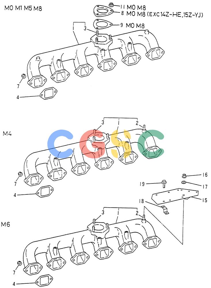 神钢零件查询(6D15) - MITSUBISHI DIESEL ENGINES - K907D & K907LC EXCAVATORS (1/86-12/06) (01-017[01]) - EXHAUST MANIFOLD (PN ME038704) Kobelco