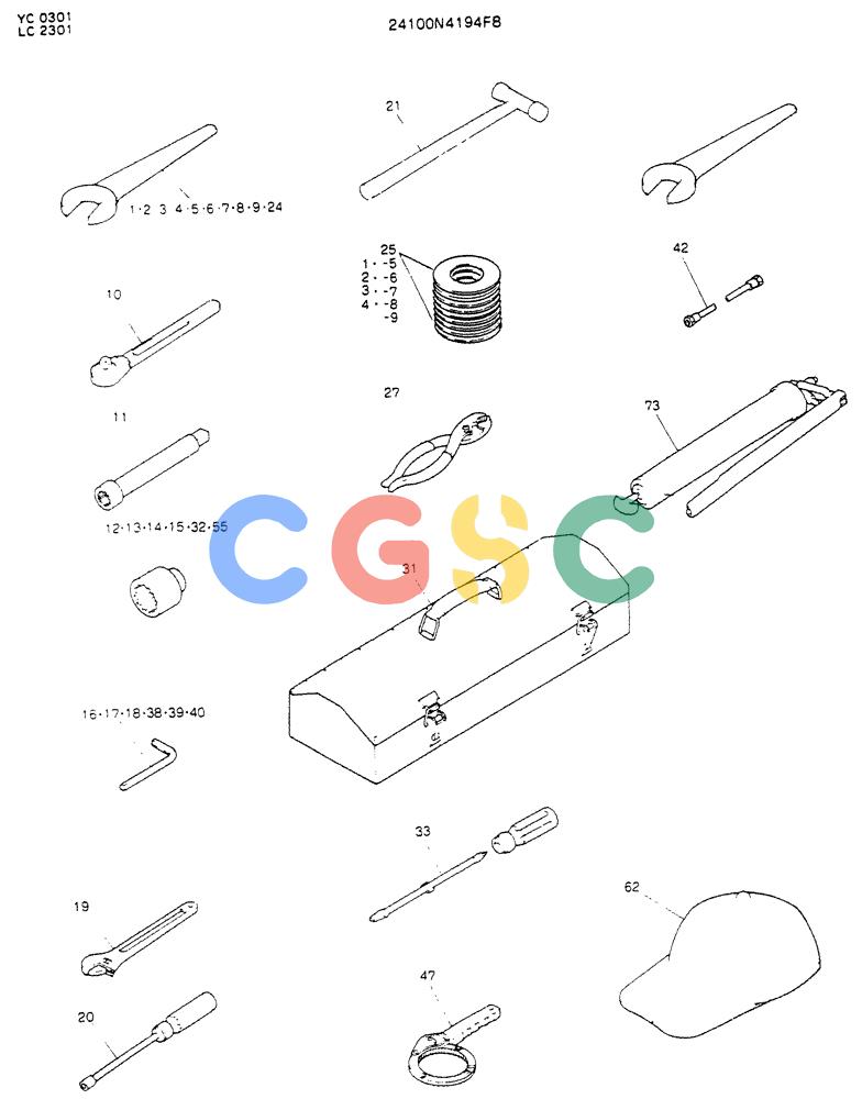 神钢零件查询(K912LC) - MARK II EXCAVATOR ASN YC-0301 (1/88-12/03) (10-009) - TOOL ASSY (24100N4194F8) Kobelco