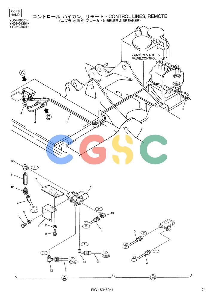 神钢零件查询(ED150-1E) - BLADE RUNNER EXCAVATOR/DOZER ASN YL05-00555 (11/03-12/04) (01-013) - CONTROL LINES, REMOTE (NIBBLER & BREAKER) Kobelco
