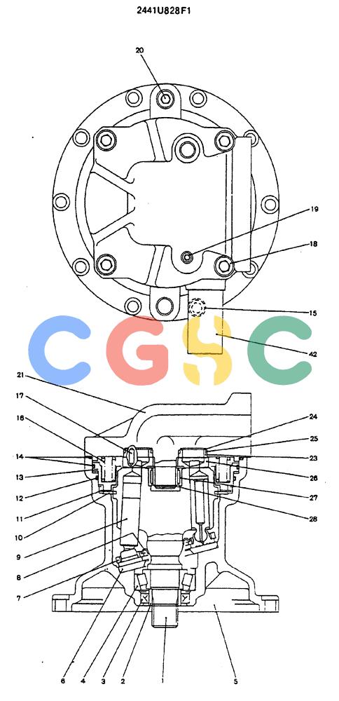 神钢零件查询(MD140C) - EXCAVATOR BTW YPU0301 - YPU0500 (1/80-12/06) (13-001) - MOTOR ASSY (SWING) P/N 2441U828F1 Kobelco