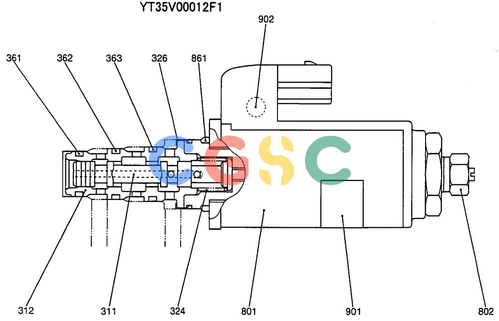 纽荷兰零件查询(E135SR) - CRAWLER EXCAVATOR ASN YY04-06254 (07-026) - VALVE ASSY, SOLENOID, P/N YT35V00012F1 New Holland Constructuion