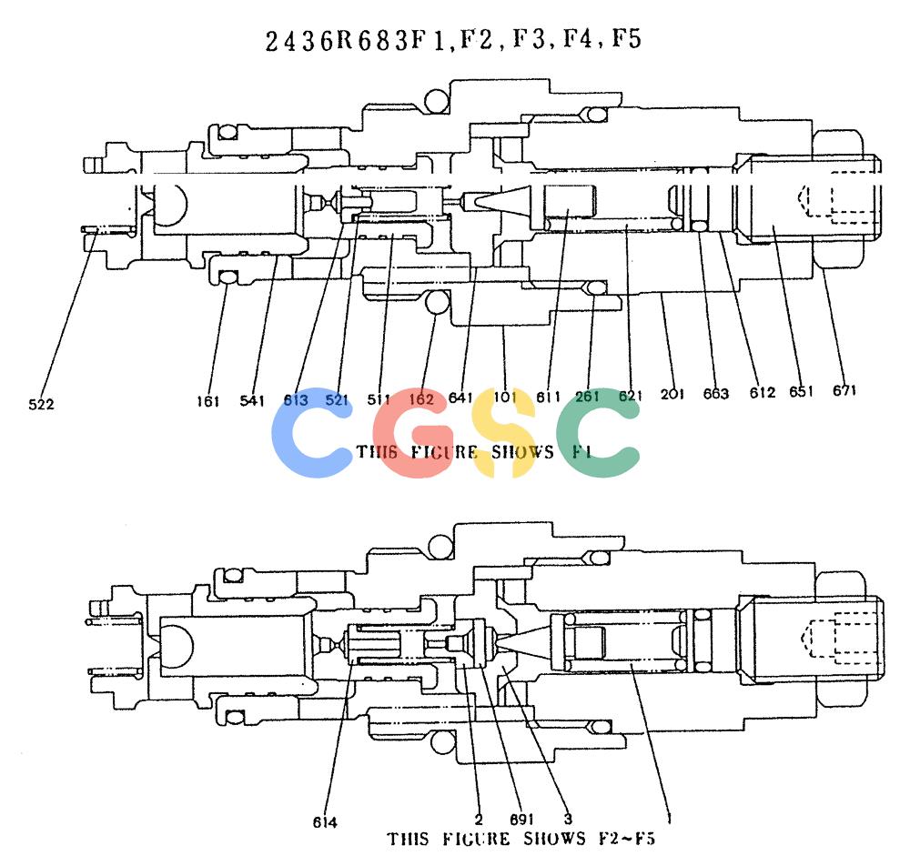 神钢零件查询(K905LC) - MARK II EXCAVATOR BTW YP1001 - YP1281. (4/89-12/03) (11-002) - VALVE ASSY, RELIEF (2436R683F1-F5) Kobelco