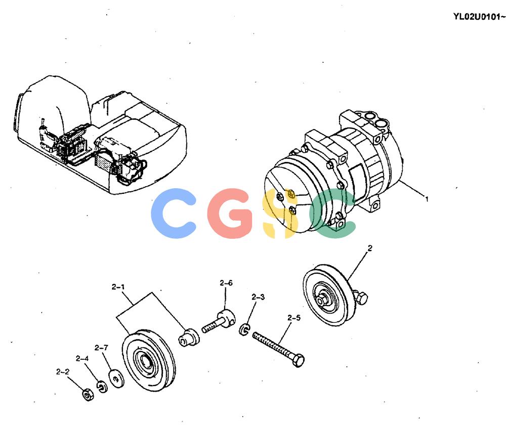 神钢零件查询(ED190LC) - BLADE RUNNER EXCAVATOR/DOZER BTW YL02U0101 - YL03U0135 (1/02-12/06) (01-066) - COMPRESSOR ASSY, AIR Kobelco