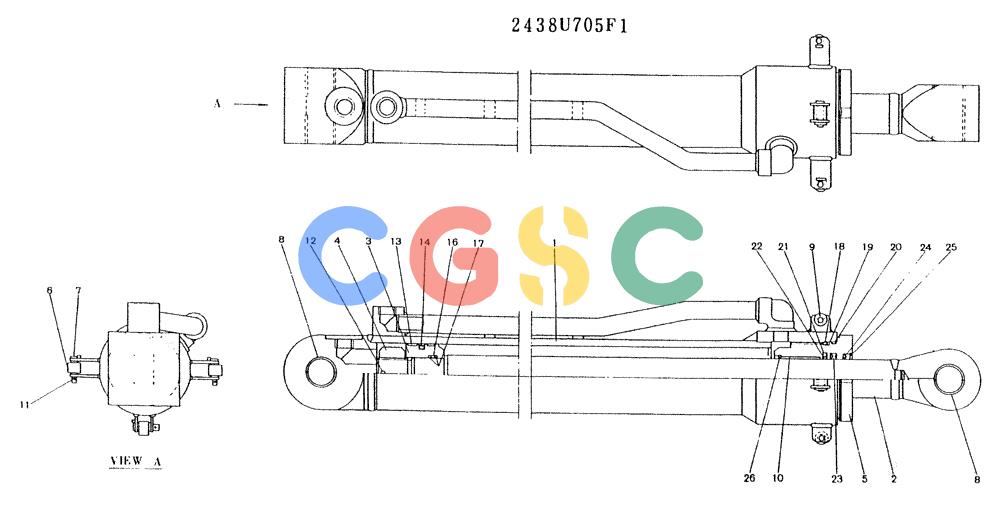 神钢零件查询(K907LC) - MARK II EXCAVATOR ASN YQ0565 (GLOBAL) (1/87-12/03) (11-049) - CYLINDER ASSY (2438U705F1) Kobelco