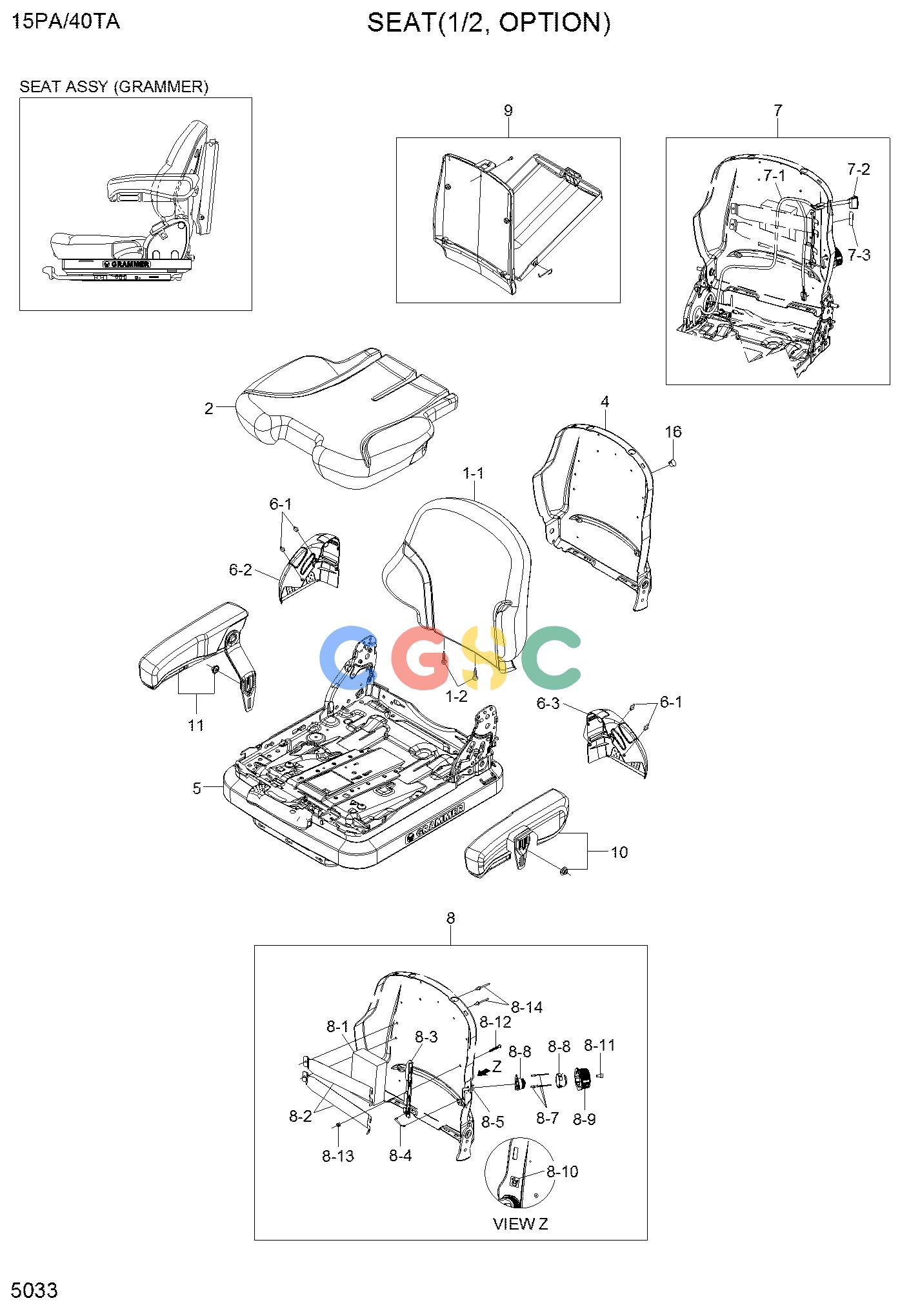 现代零件查询15PA/40TA-7 SEAT(1/2, OPTION)EPC Hyundai 