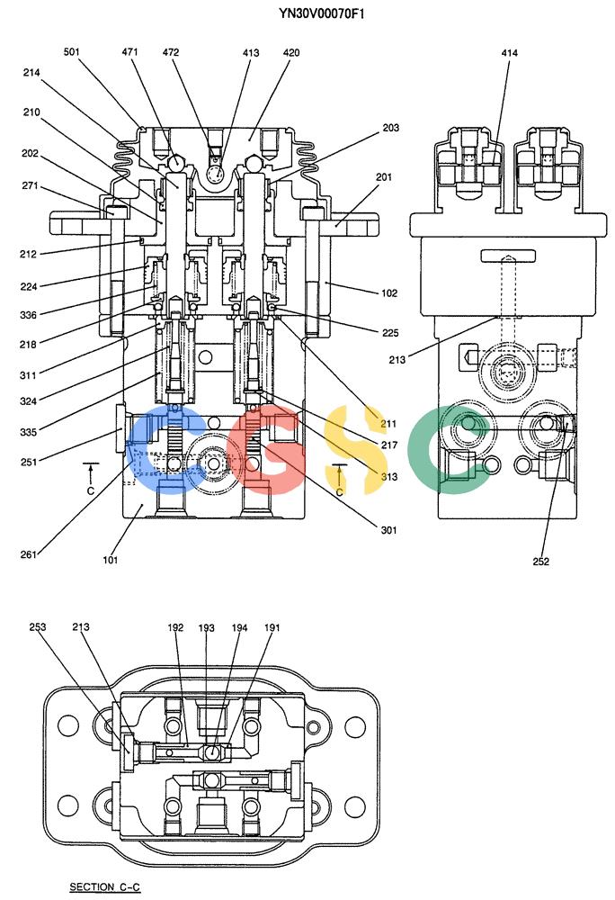 纽荷兰零件查询(E70SR) - MIDI CRAWLER EXCAVATOR ASN YT04-07175 (07-044) - VALVE ASSY, PILOT (PROPELLING) New Holland Constructuion
