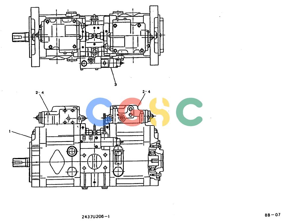 神钢零件查询(MD240BLC) - EXCAVATOR BTW LLU0001 - LLU0300 (1/80-12/06) (11-022) - PUMP ASSY 2437U206F1, F2 Kobelco