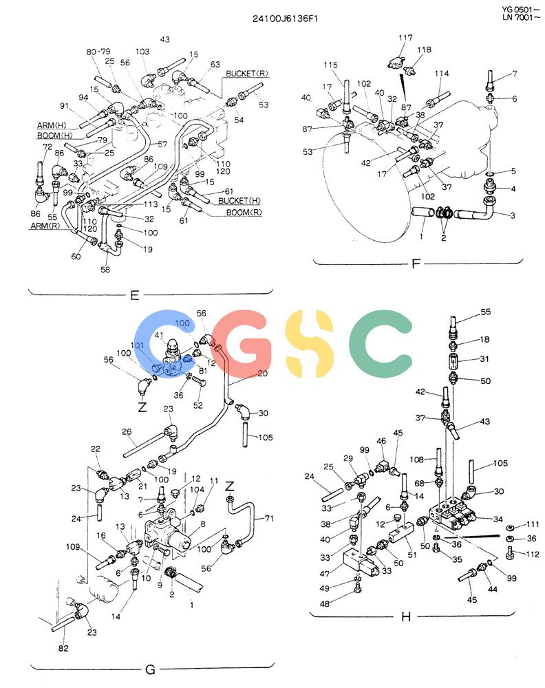 神钢零件查询(K907DLC) - EXCAVATOR ASN YG0501 (1/86-12/03) (03-005[02]) - REMOTE CONTROL ASSY P/N 24100J6136F1 Kobelco