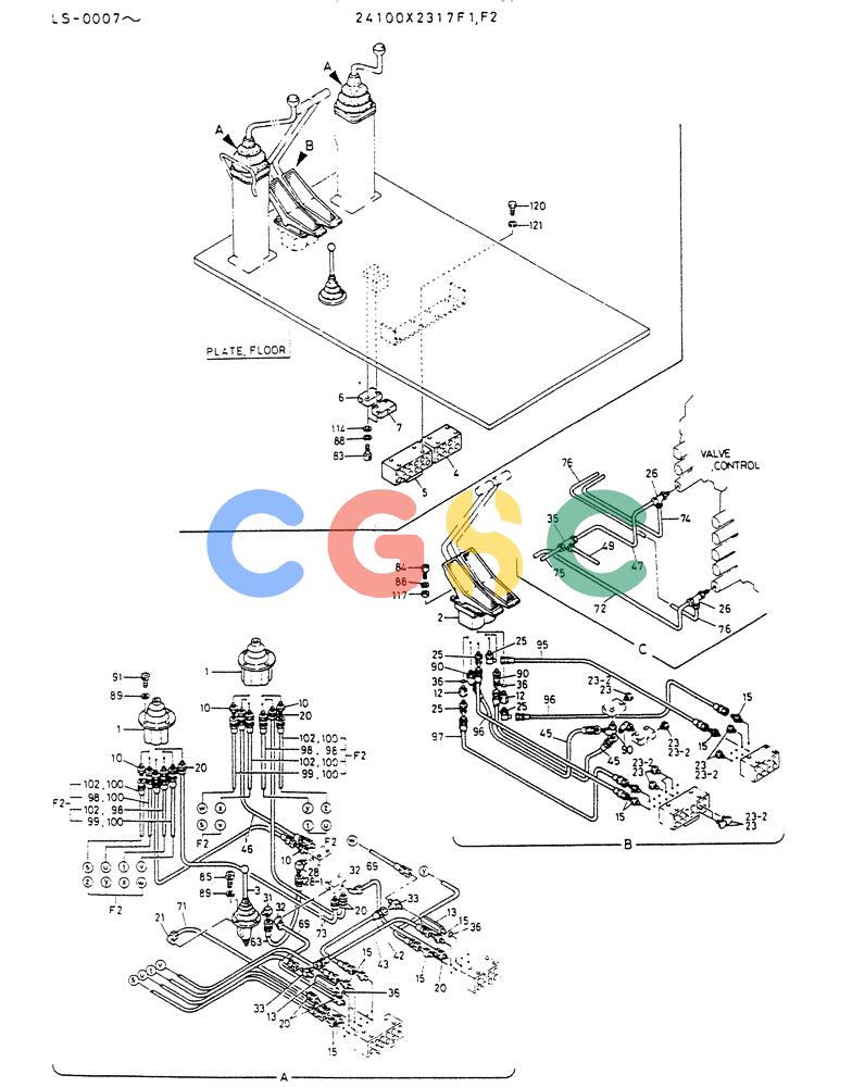 神钢零件查询(K916LC) - EXCAVATOR ASN YS0119 (1/87-12/03) (03-008[01]) - REMOTE CONTROL ASSY (LONG LEVER TYPE)(P/N 24100X2317F1,F2) Kobelco