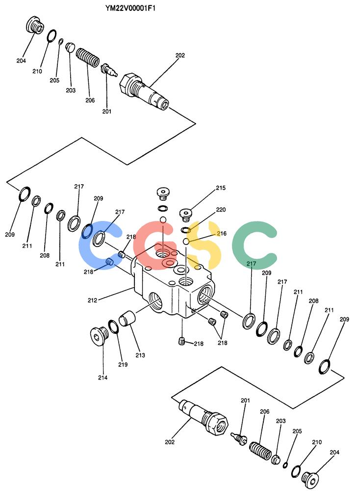 纽荷兰零件查询(E135SR) - CRAWLER EXCAVATOR ASN YY04-06254 (07-010) - VALVE ASSY, RELIEF, P/N YM22V00001F1 New Holland Constructuion