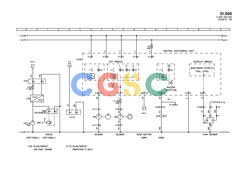 纽荷兰零件查询(EC450) - CRAWLER EXCAVATOR (SN: 750001-UP) (11/99-) (31.050[008]) - ELECTRICAL COMPON. I.CIRCUIT DIAGRAM PAGE 8(S/N 750001-UP) New Holland Constructuion