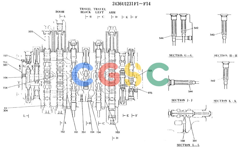 神钢零件查询(K907LC) - MARK II EXCAVATOR ASN YQ0565 (GLOBAL) (1/87-12/03) (11-026[01]) - VALVE ASSY, CONTROL (2436U1231) Kobelco