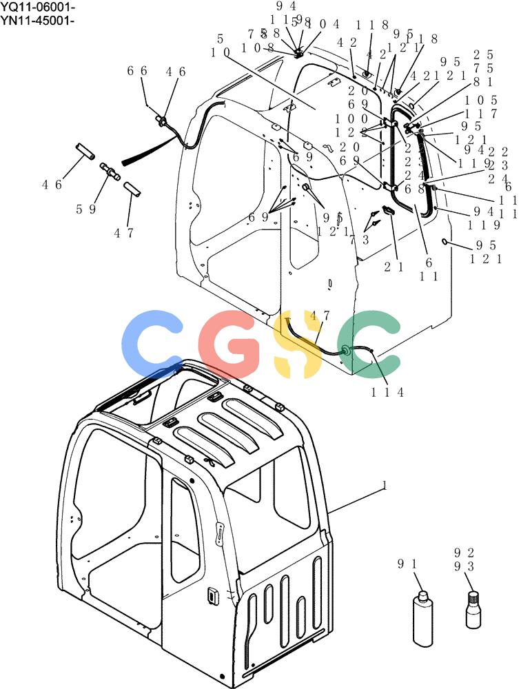 神钢零件查询(200-8) - EXCAVATOR S/N YN11-45001 - (1/06-12/09) (180-01-3) - CAB ASSY Kobelco