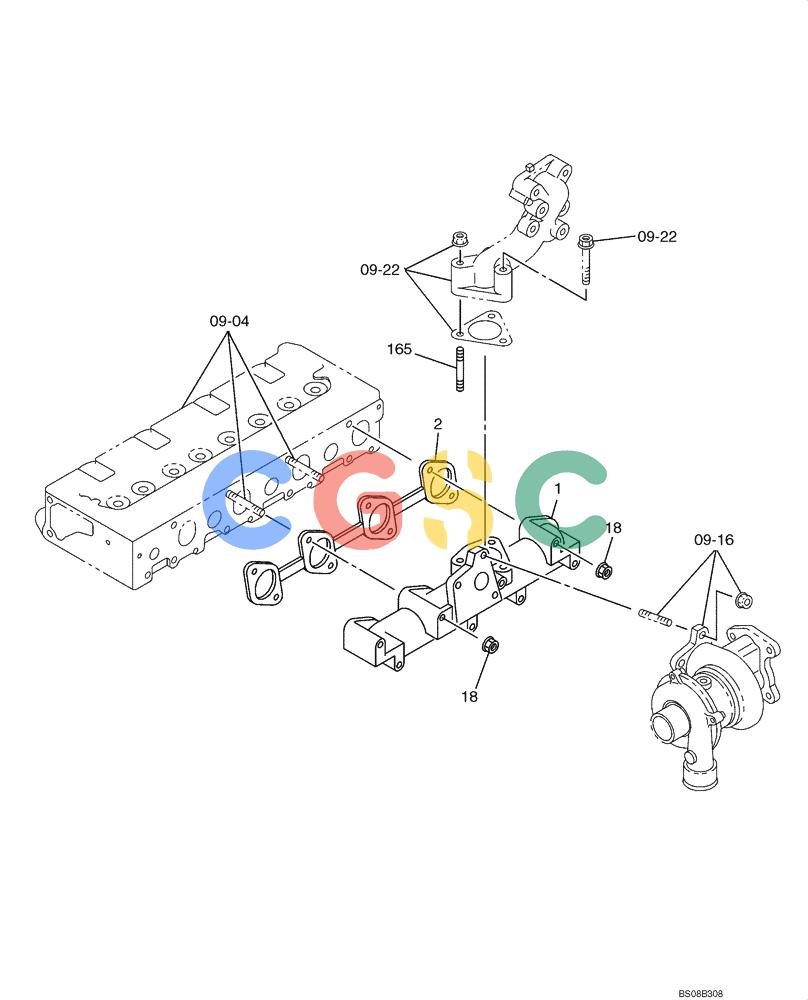 纽荷兰零件查询(E70BSR) - COMPACT CRAWLER EXCAVATOR BTW YT05-15001 - 18000 (NA) (4/08-) (09-11-00[00]) - EXHAUST MANIFOLD New Holland Constructuion
