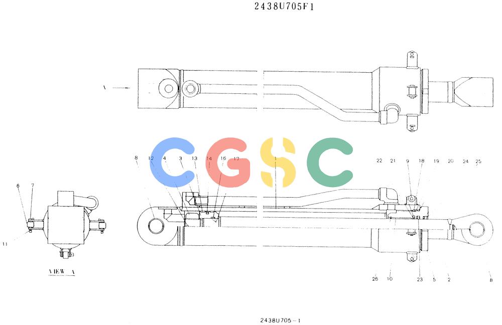 神钢零件查询(K907LC) - MARK II EXCAVATOR ASN YQ0565 (NA) (1/87-12/03) (11-049) - CYLINDER ASSY, P/N 2438U705F1 Kobelco