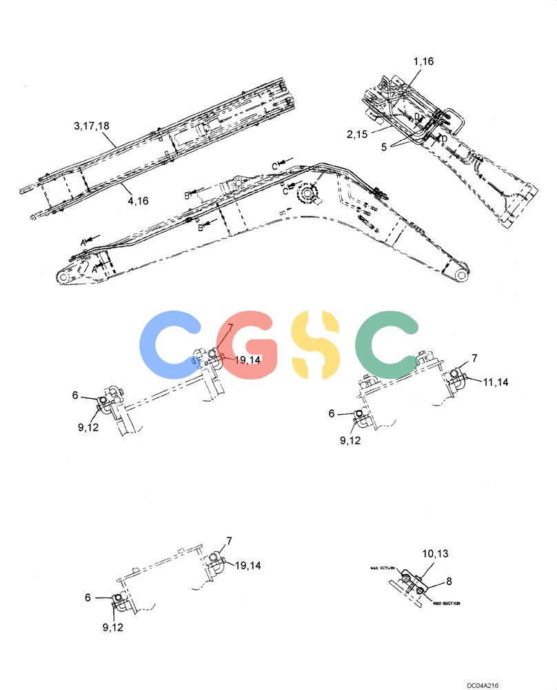 纽荷兰零件查询(E130) - CRAWLER EXCAVATOR (N.A.) (1/06-) (08 -20[00]) - HYDRAULIC LINES - BOOM 4.6M (15FT 1 IN) (NIBBLER & BREAKER) New Holland Constructuion