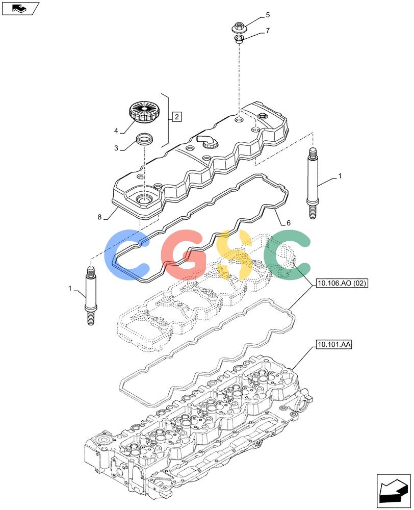 神钢零件查询(F4HFE6138 A002) - ENGINE - 5801448559 - 84312222 (1/10-) (10.101.AB) - CYLINDER HEAD, COVER Kobelco