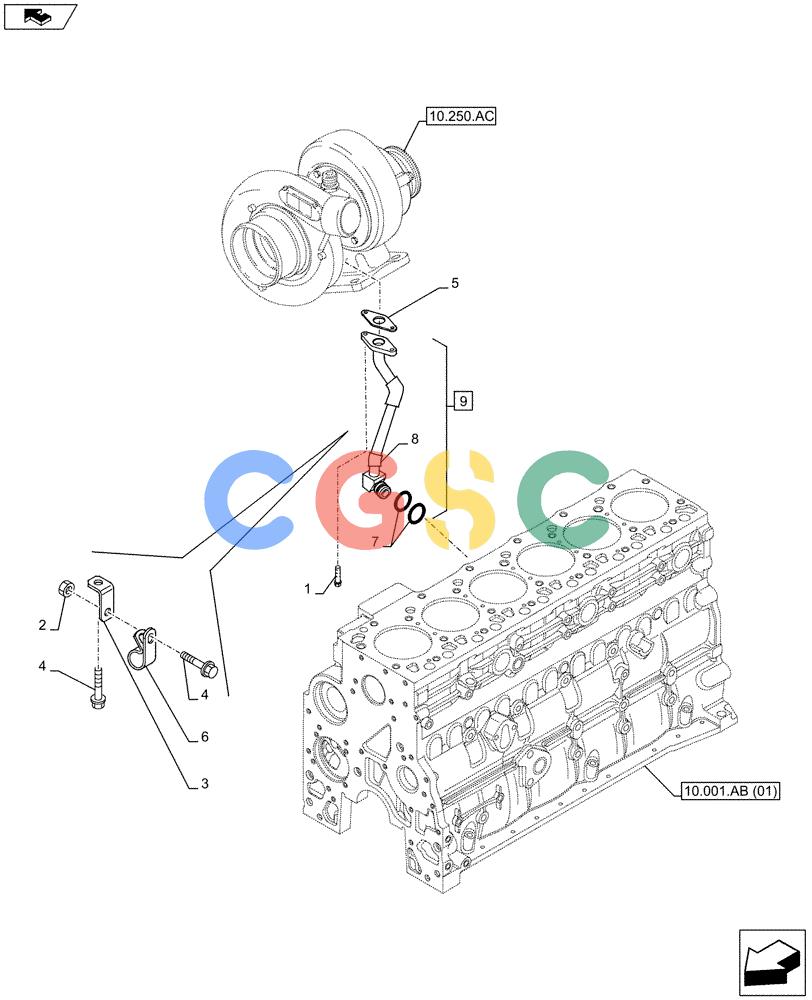神钢零件查询(F4HFE6138 A002) - ENGINE - 5801448559 - 84312222 (1/10-) (10.250.AE) - TURBOCHARGER, RETURN LINE Kobelco