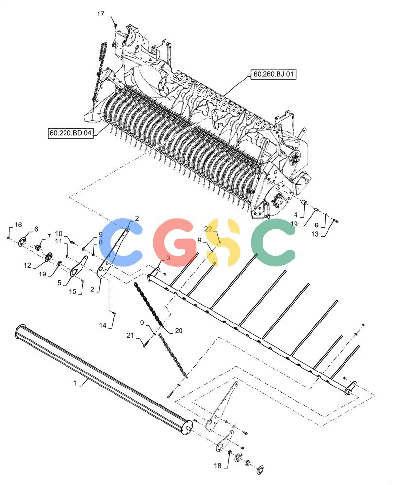 凯斯零件查询(RB565) - CASE IH ROUND BALER (3/14-12/15) (60.220.CC[03]) - VAR - 726654 - ROLLER WINDGUARD, 2M 5-BAR OVERSHOT FEEDER Case Agriculture