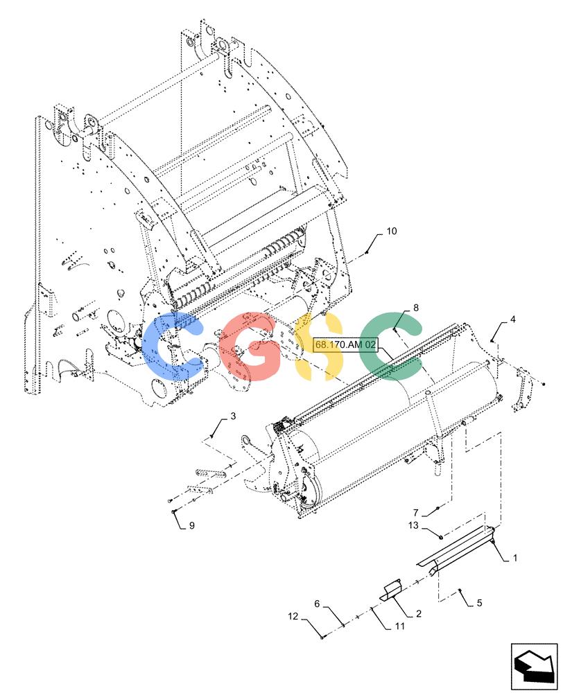 凯斯零件查询(RB565) - CASE IH ROUND BALER (3/14-12/15) (68.170.AM[03]) - NET WRAP STATIONARY ROLL BRAKE TENSIONER MOUNTING PARTS Case Agriculture