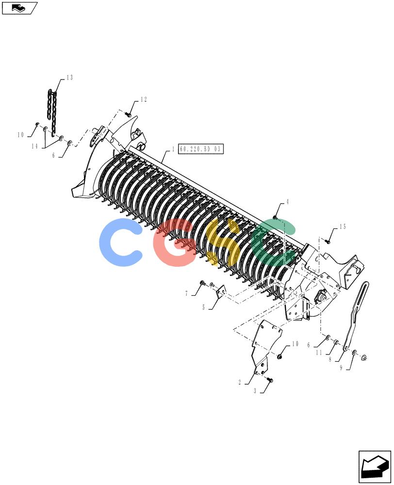 凯斯零件查询(RB565) - CASE IH ROUND BALER (3/14-12/15) (60.220.BD[08]) - VAR - 726861 - 2M 4-BAR PICKUP MOUNTING PARTS Case Agriculture