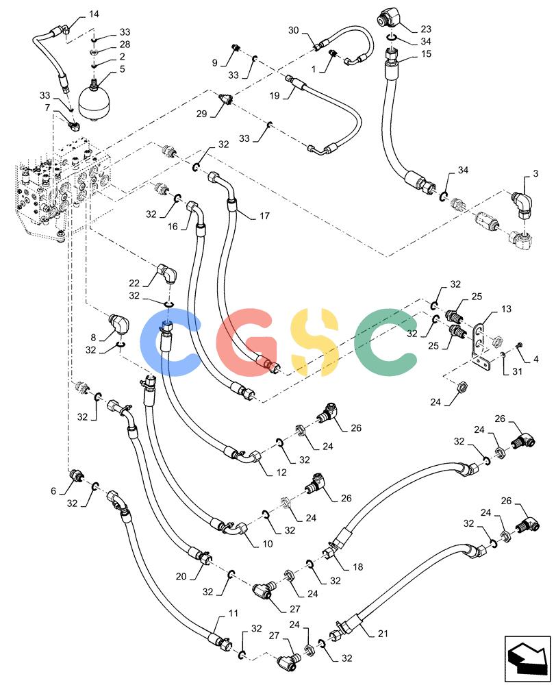 纽荷兰零件查询(D125C WT/LGP) - CRAWLER DOZER - TIER 4A (10/13-) (35.357.AA[01]) - CONTROL VALVE HYDRAULIC HOSES AND ACCUMULATOR New Holland Constructuion