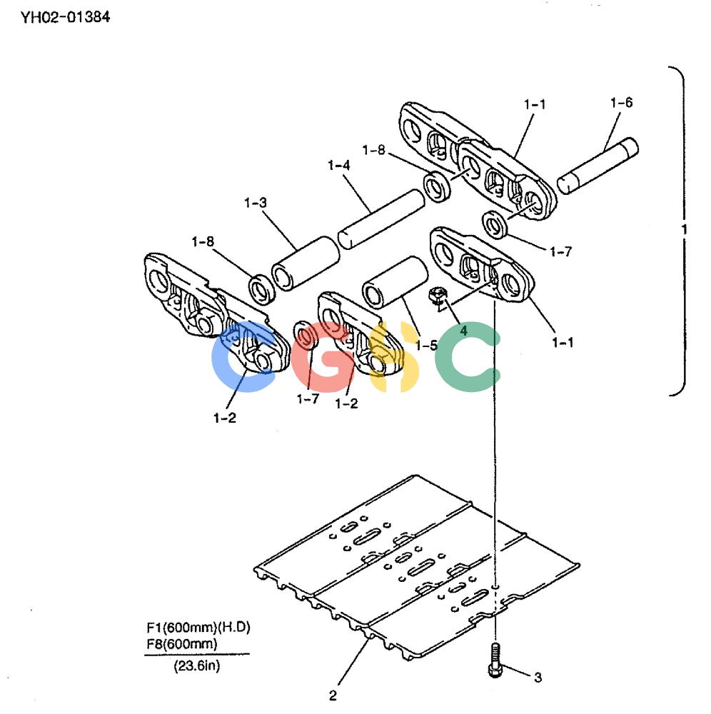 神钢零件查询(ED150) - BLADE RUNNER EXCAVATOR/DOZER ASN YH02-01384 (4/02-12/03) (02-011) - SHOE ASSY Kobelco