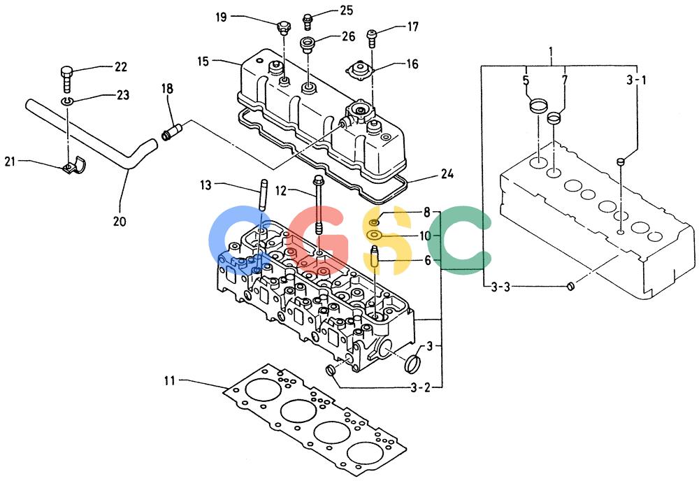 神钢零件查询(K903C) - EXCAVATOR ASN LE5701 (1/87-12/03) (01-001) - CYLINDER HEAD & OTHER PARTS (HEAD COVER) Kobelco