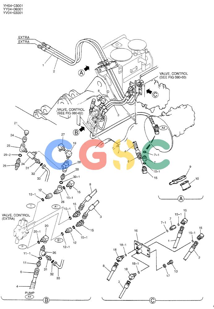 神钢零件查询(BREAKER) - ATTACHMENT (N&B) - SK115SR & SK135SR - ASN YV04, YY04, YH04-03001 (9/04-) (01-008) - HYD LINES, UPP (EXTRA PRESSURE RELEASE) Kobelco