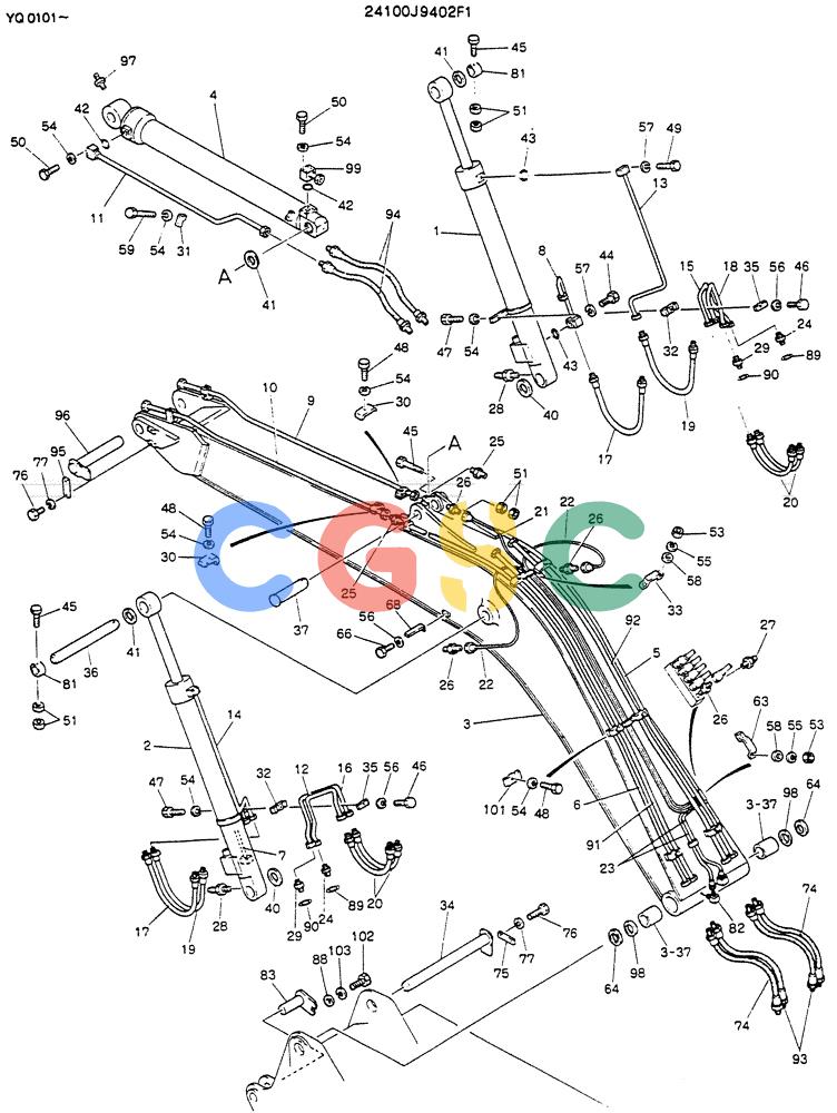 神钢零件查询(K907LC) - MARK II EXCAVATOR BTW YQ0101 - YQ0564 (1/87-12/03) (09-003) - BOOM ASSY, 5.6M (18FT-4IN) Kobelco