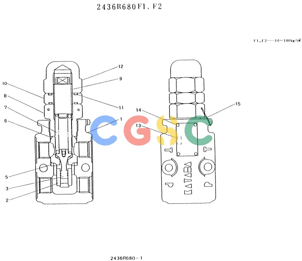 神钢零件查询(K907LC) - MARK II EXCAVATOR BTW YQ0101 - YQ0564 (1/87-12/03) (11-001) - VALVE ASSY, RELIEF 2436R680F1,F2 Kobelco