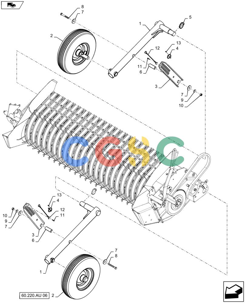 凯斯零件查询(RB565) - CASE IH ROUND BALER (3/14-12/15) (60.220.AU[07]) - VAR - 726822 - PICK-UP WHEEL ASSY, NO TOOLS, STANDARD PICKUP Case Agriculture