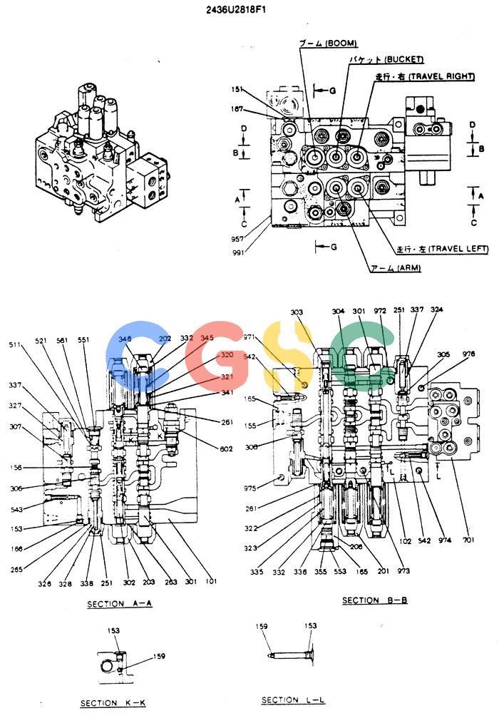 神钢零件查询(MD140C) - EXCAVATOR ASN YPU00501 (1/80-12/06) (12-001[1]) - VALVE ASSY, CONTROL (2436U2818F1) Kobelco