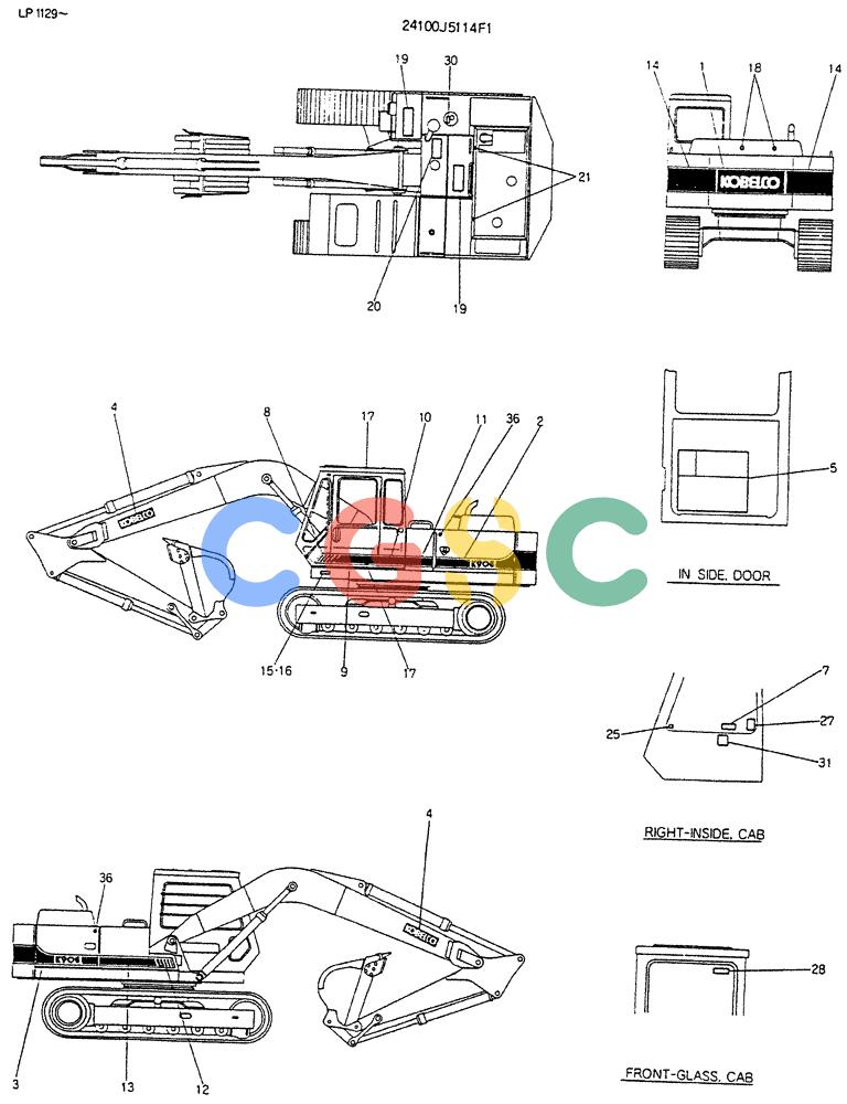 神钢零件查询(K905LC) - EXCAVATOR BTW YP0115 - YP0301 (1/85-12/03) (10-006) - LABLE,NAME- PLATE P/N 24100J5114F1 Kobelco