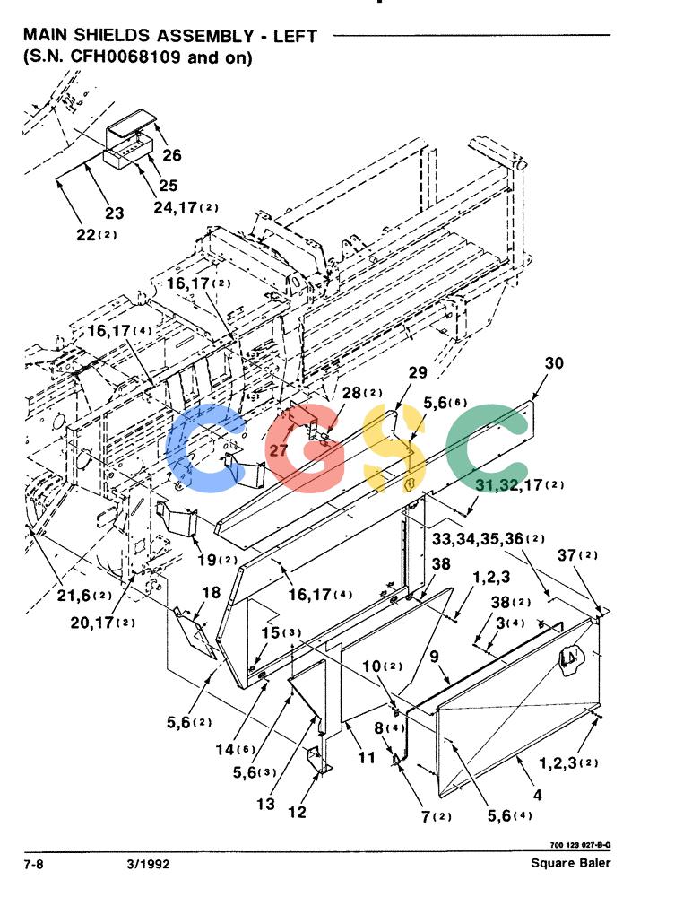 凯斯零件查询(8570) - CASE IH MID-SIZE RECTANGULAR BALER (1/91-12/96) (7-08) - MAIN SHIELDS ASSEMBLY, LEFT, SERIAL NO. CFH0068109 AND ON Case Agriculture