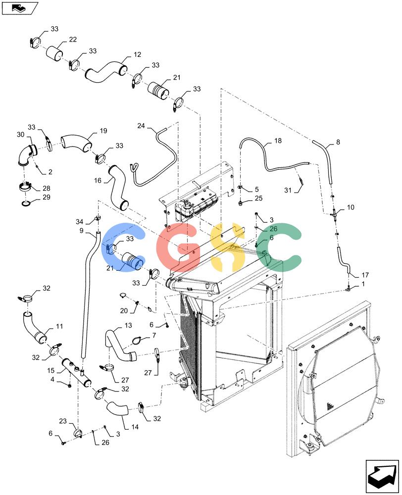 纽荷兰零件查询(D180C XLT) - CRAWLER DOZER - TIER 4A (12/13-) (10.400.BF[02]) - COOLER ASSY., HYD. TUBE New Holland Constructuion